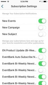 Push notifications and other subscriptions to inform about event