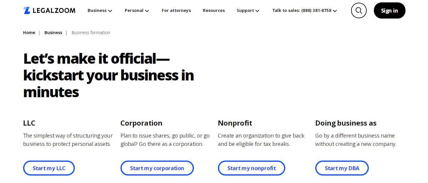 LegalZoom website
