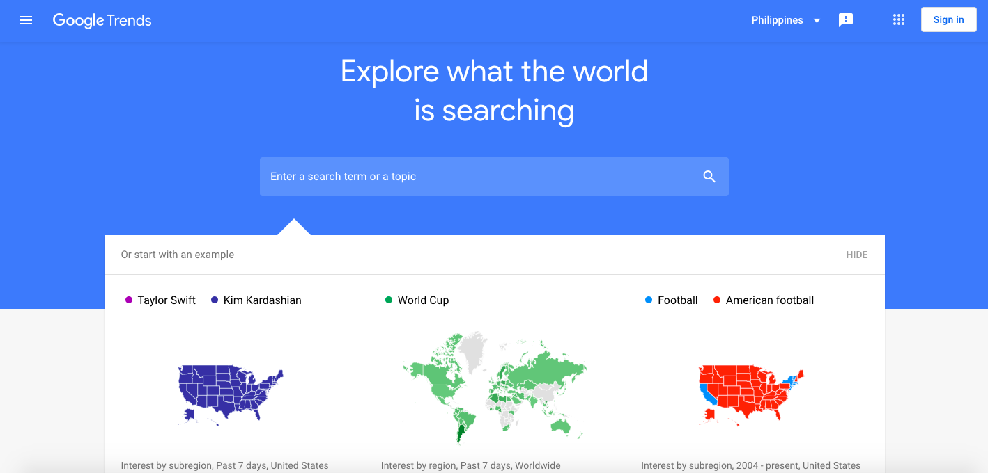 Google Trends homepage